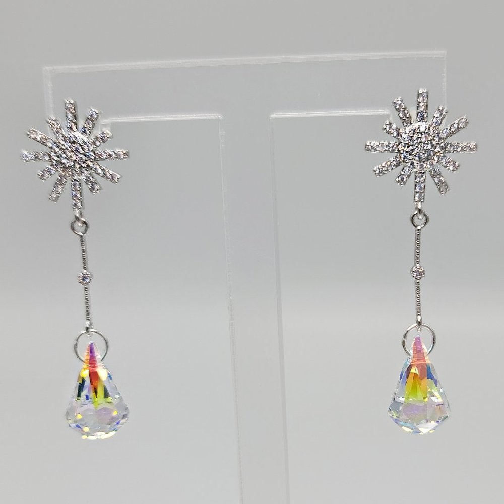 Crystal Snowflake Earrings made with Aurora Borealis Swarovski Crystal Pendant